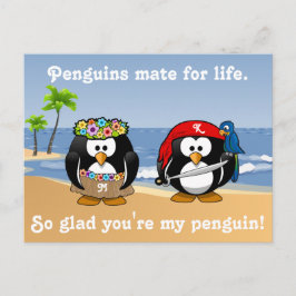 Tropiska Penguins Couple Hula Pirat Island Beach Vykort