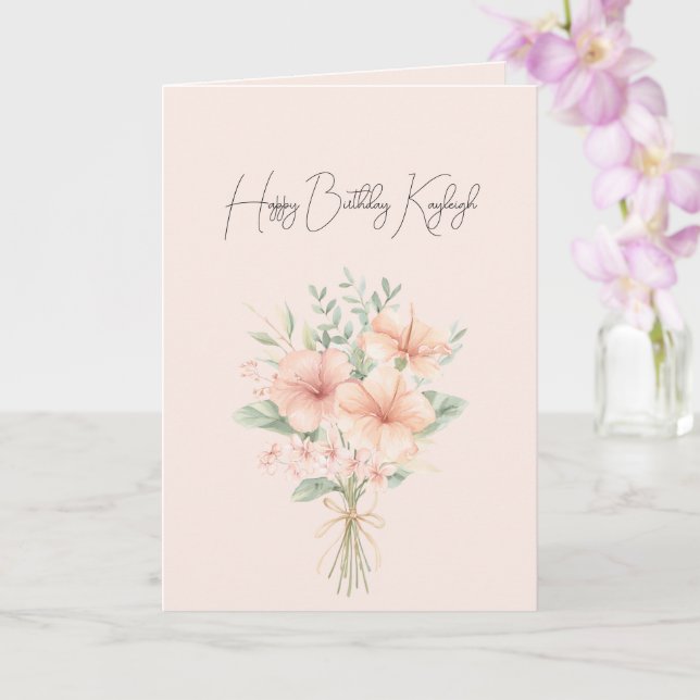 Tropiska Persika Hibiskus Blommor Födelsedag Kort (Orkide)