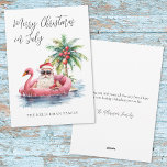 Tropiska persikojul i juli julkort<br><div class="desc">Gå in i helgdag med det här unika julkortet som innehåller ett avslappnat Jultomten i solglasögon i en rosa flamingo floaty i havet. God jul i juli visas på ett lysande sätt överst och anger tonen för ett solnyttigt, lågsäsong firande. Perfekten för att skicka beachy helgdag, detta kort är idealiskt...</div>