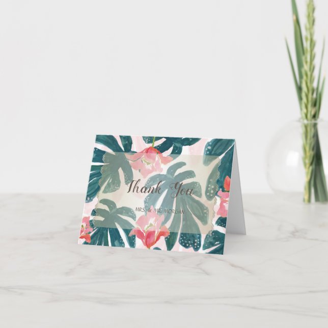 Tropiska persikor Hibiskus Handflatan Lövs Tack Kort (Framsida)