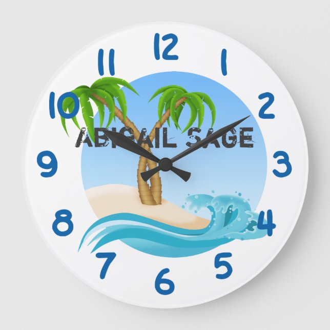 Tropiska personligstrand och palmträd stor klocka (Framsida)