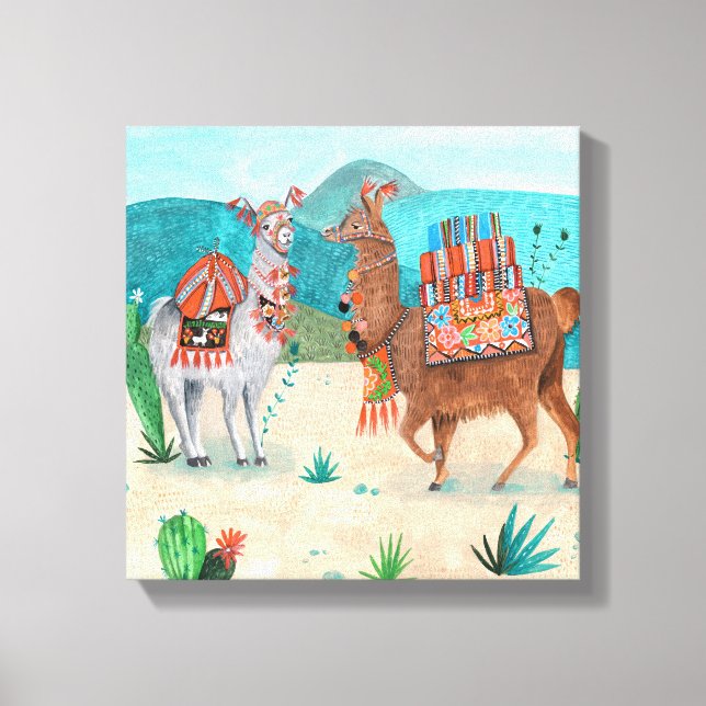 Tropiska Peru Lammor Illustration | Canvas (Framsida)