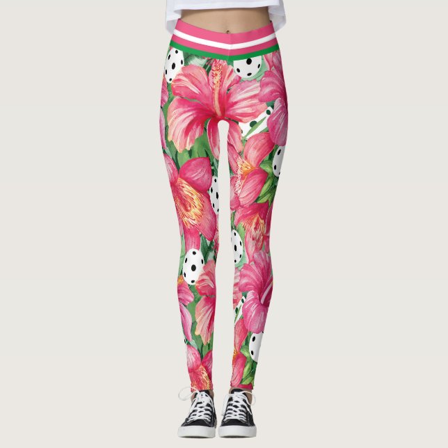 🌺 Tropiska pickleball med hibiscus fintryckt Leggings (Framsida)