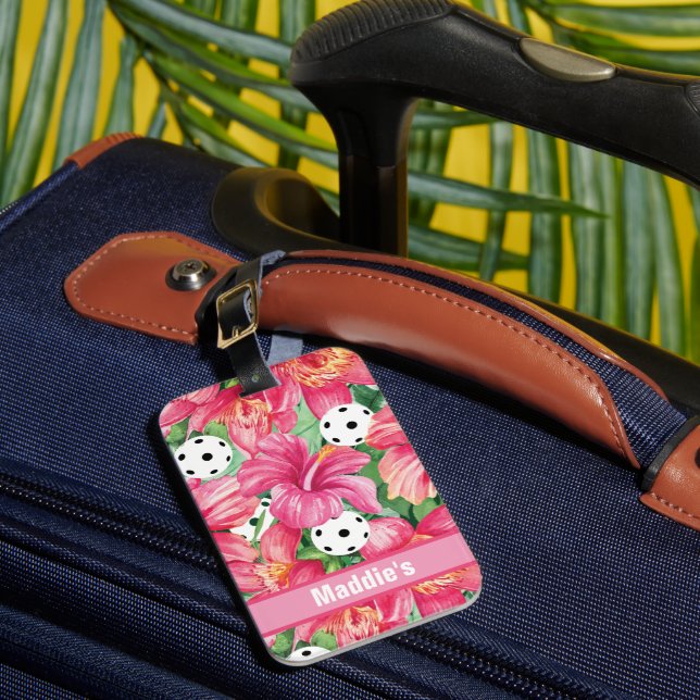 🌺 Tropiska pickleball med hibiscus, med text  Bagagebricka (Framsida Insitu 1)
