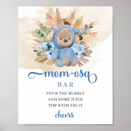 Tropiska pojken nalle blåa blommor Mamma-osa pub Poster