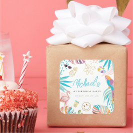 Tropiska poolpartiets födelsedag fyrkantigt klistermärke