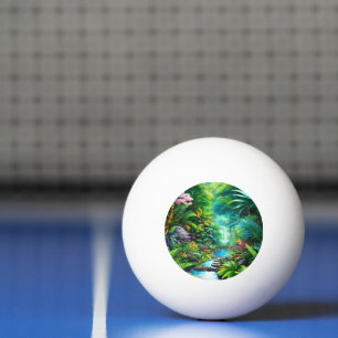 Tropiska regnskogar med träd och blommor pingisboll