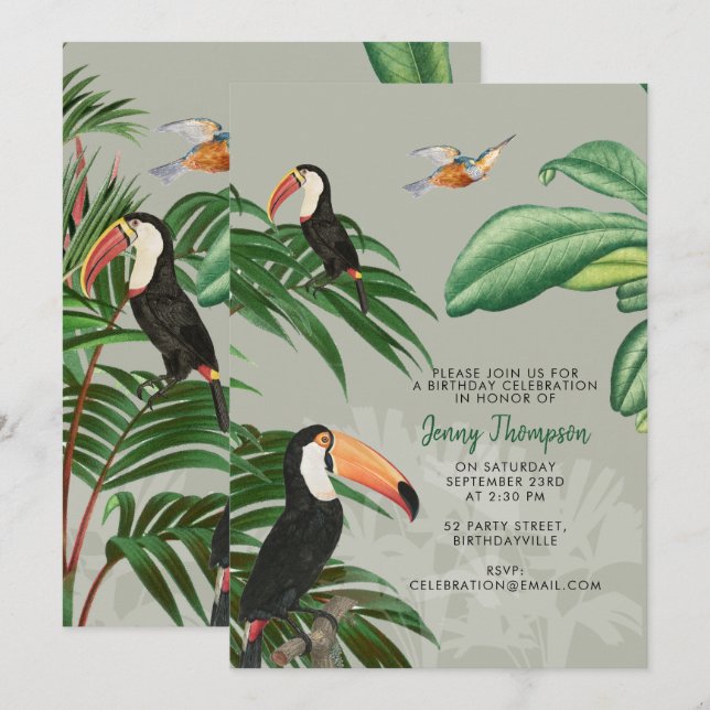 Tropiska regnskogar och Toucan-fåglar Inbjudningar (Fram/baksida)