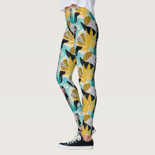 Tropiska regnskogen Löv Mönster Leggings (Vänster)