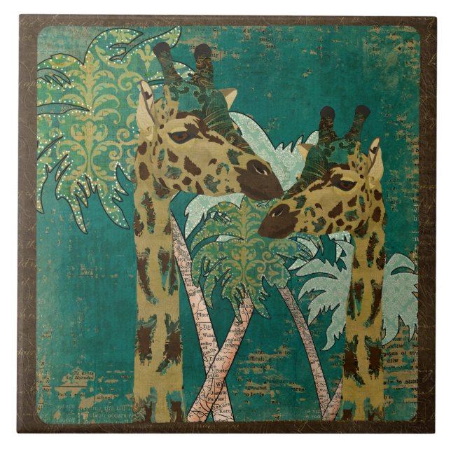 Tropiska Retro blåttPaisley giraff belägger med Kakelplatta (Framsidan)