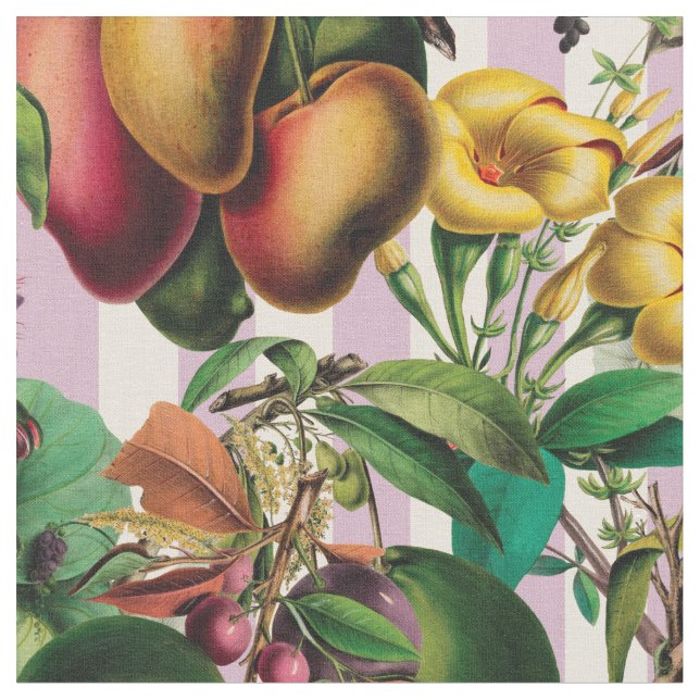 Tropiska Retro-frukter och blommor Tyg (Närbild)