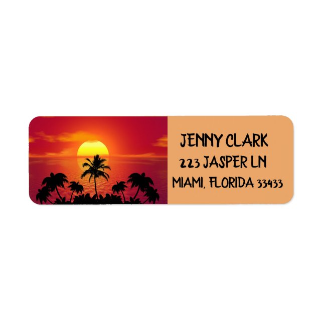 TROPISKA RETURETIKETTER FÖR SUNSET RETURADRESS ETIKETT (Framsidan)