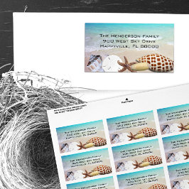 Tropiska Returetiketter i oceanen och Seashells Adressetikett