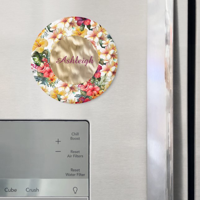 Tropiska röda gula Hibiscusblommor Bröllopsdusch Magnet (In Situ (Fridge))