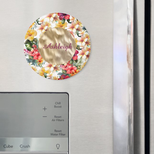 Tropiska röda gula hibiskusblommor bröllopsdusch magnet (In Situ (Fridge))