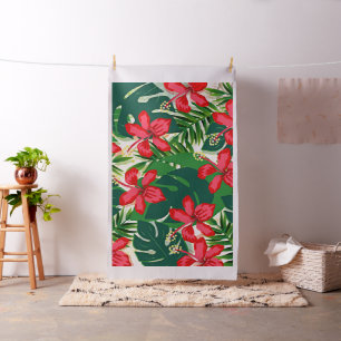 Tropiska röda Hibiscus-blommor Tyg