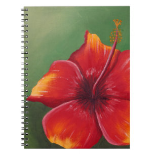Tropiska röda Hibiscus Flower Oljemålning Anteckningsbok