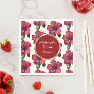 Tropiska röda hibiskusblommor bröllopsdusch pappersservett