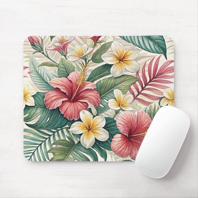 TROPISKA RÖDA OCH GULA HIBISCUS BLOMMOR MUSMATTA (Med mus)