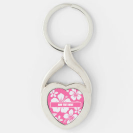 Tropiska Rosa Beach Flowers Twisted Heart Silverfärgad Nyckelring