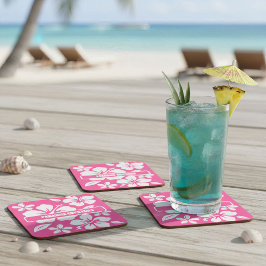 Tropiska Rosa Beach Flowers Underlägg Papper Kvadrat