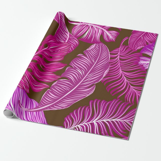 tropiska rosa blad. presentpapper (Utrullad)