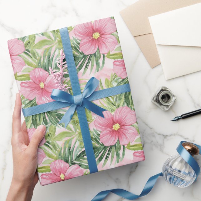 Tropiska rosa blommor bröllopsdusch presentpapper (Gifting)