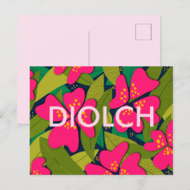 Tropiska rosa blommor Diolch Tack Vykort
