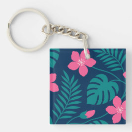 Tropiska rosa blommor och grön lövverk design