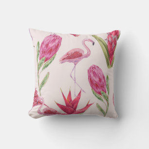 Tropiska rosa blommor, protea, paradisfågel fl kudde