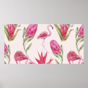 Tropiska rosa blommor, protea, paradisfågel fl poster