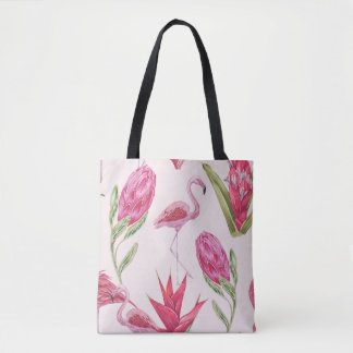 Tropiska rosa blommor, protea, paradisfågel fl tygkasse