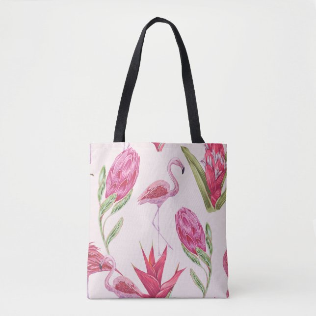 Tropiska rosa blommor, protea, paradisfågel fl tygkasse (Framsida)