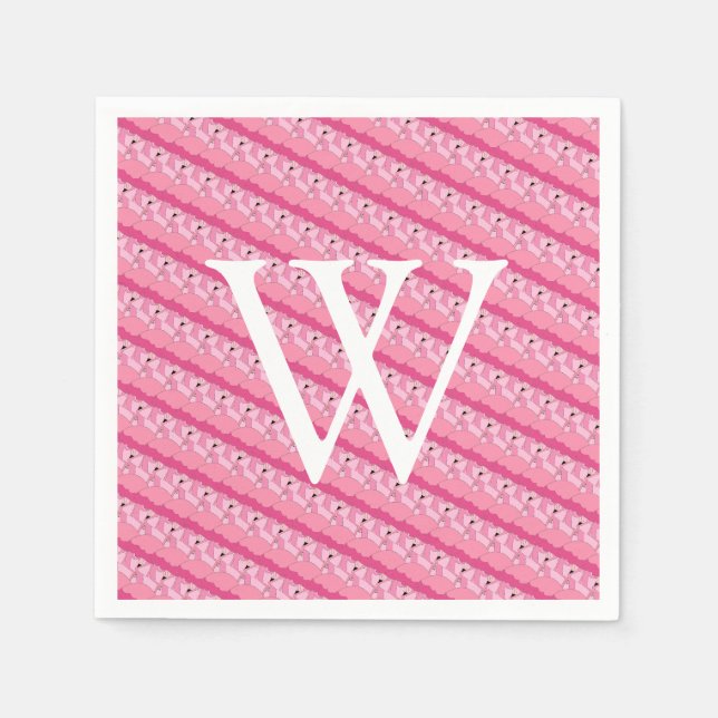 Tropiska Rosa Flamingo Initial Monogram Servetter (Framsidan)