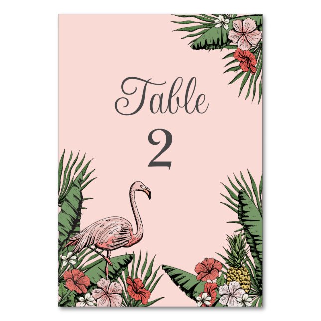 Tropiska Rosa Flamingo Luau Bordnummerkort Bordsnummer (Framsidan)