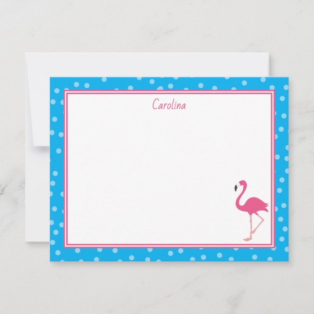 Tropiska Rosa Flamingo Prickar Blå Brevpapper Anteckningskort (Framsida)