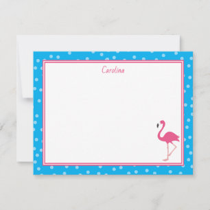 Tropiska Rosa Flamingo Prickar Blå Brevpapper Anteckningskort
