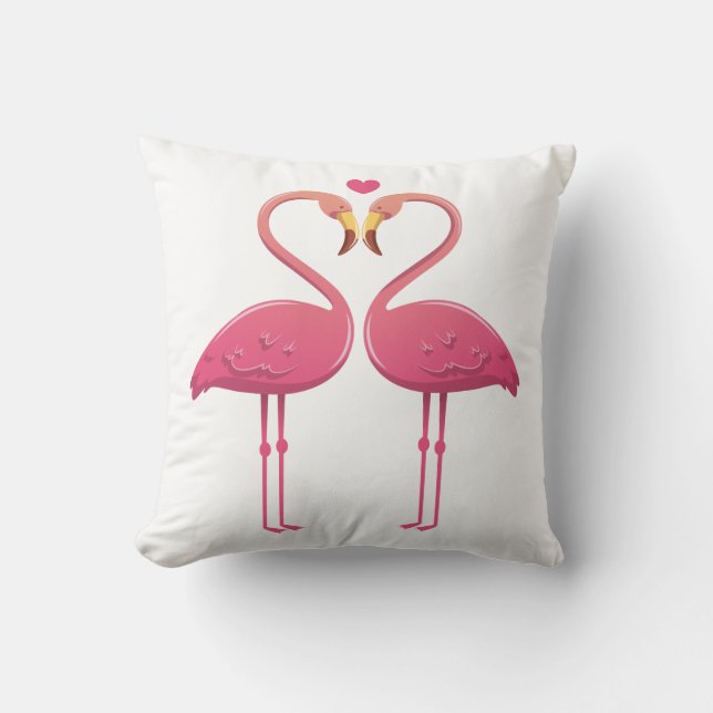Tropiska Rosa Flamingos Kärlek - Bröllopsstrand Lu Kudde (Framsida)