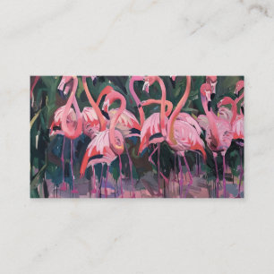Tropiska rosa flamingos mot lush grönt visitkort