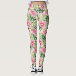 Tropiska Rosa Flowers Leggings