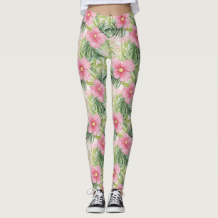 Tropiska Rosa Flowers Leggings