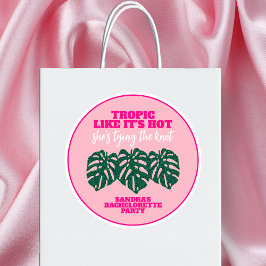 Tropiska Rosa Glitter Monstera Bachelorette Party Runt Klistermärke