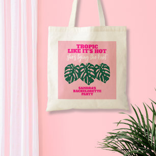 Tropiska Rosa Glitter Monstera Bachelorette Party Tygkasse