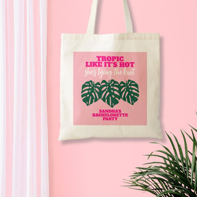 Tropiska Rosa Glitter Monstera Bachelorette Party Tygkasse (Tropical Pink Glitter Monstera Bachelorette Party Tote Bag)