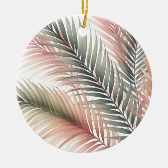 Tropiska rosa gröna palmkvistar julgransprydnad keramik (Framsidan)