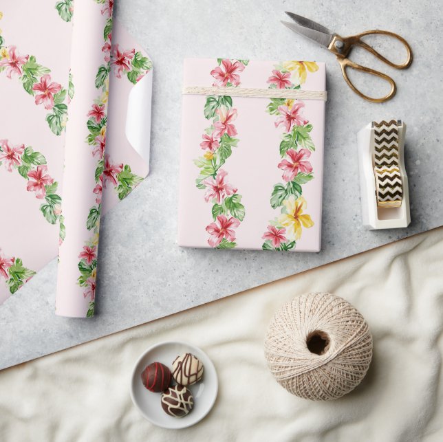 Tropiska rosa gula Hibiscus blommor födelsedag Presentpapper (Hantverk)