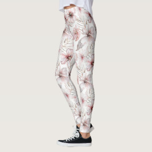 Tropiska rosa hibiskusblommor leggings