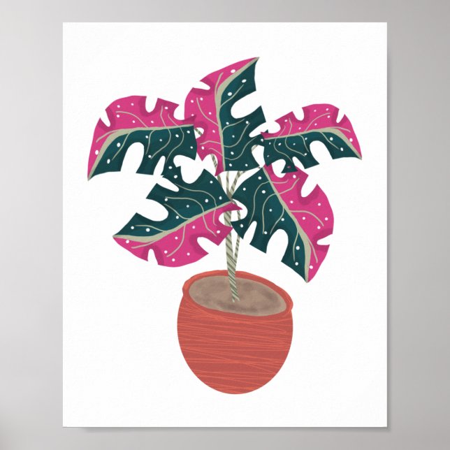 Tropiska rosa Monstera-växter med variation konst Poster (Framsidan)