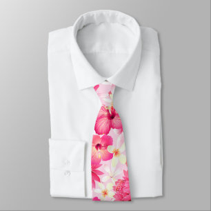 Tropiska rosa- och vitblommor slips