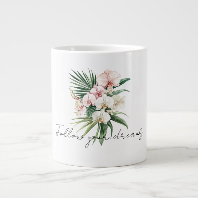 Tropiska Rosa Orchid Flowers Jumbo Mugg (Framsidan)